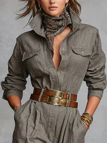 Céleste | Combinaison en coton-lin à manches longues